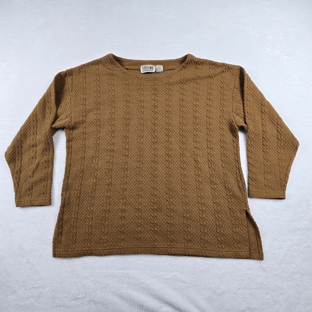 Stefano International Brown Cable Knit Pullover Sweater Mens Medium Vintage